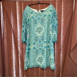 Shades of Turquoise Blue & Green Floral Patterned Dress size Large